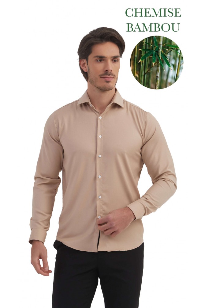 Chemise en bambou à rayures sergé