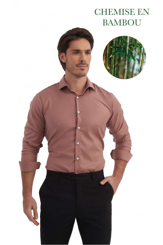 Chemise en bambou à rayures sergé