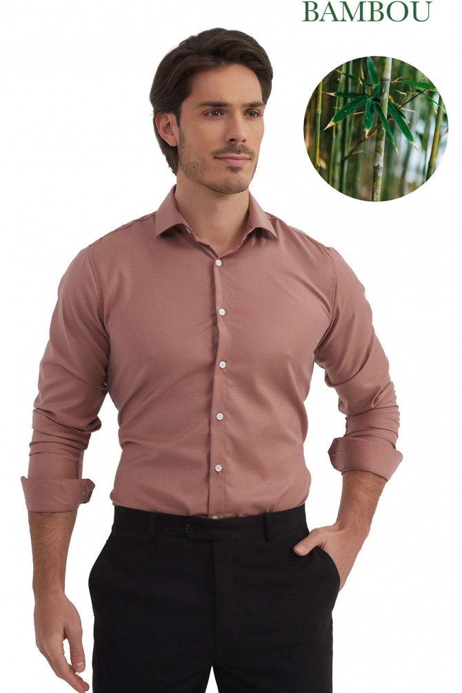 Chemise en bambou à rayures sergé