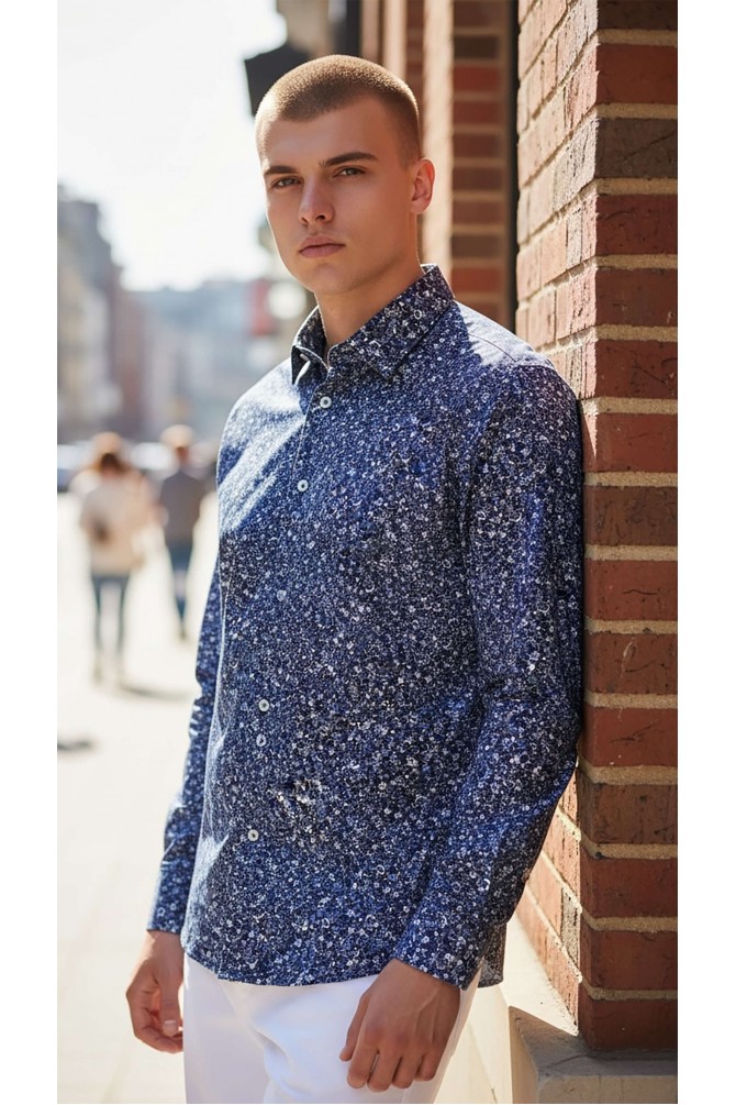 Chemise à motifs en coupe droite