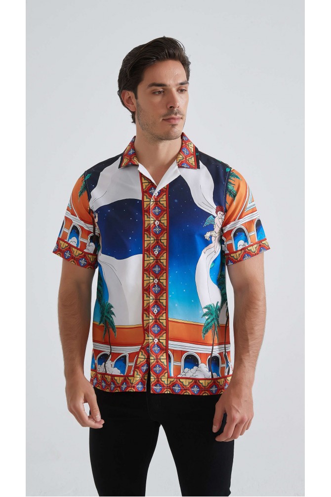 Patterned sleeveless shirt comfort fit