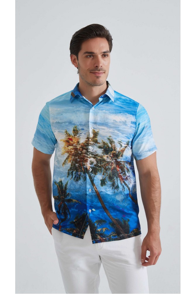 Patterned sleeveless shirt comfort fit - Blue
