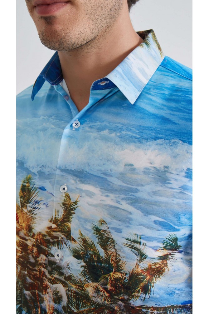 Patterned sleeveless shirt comfort fit - Blue