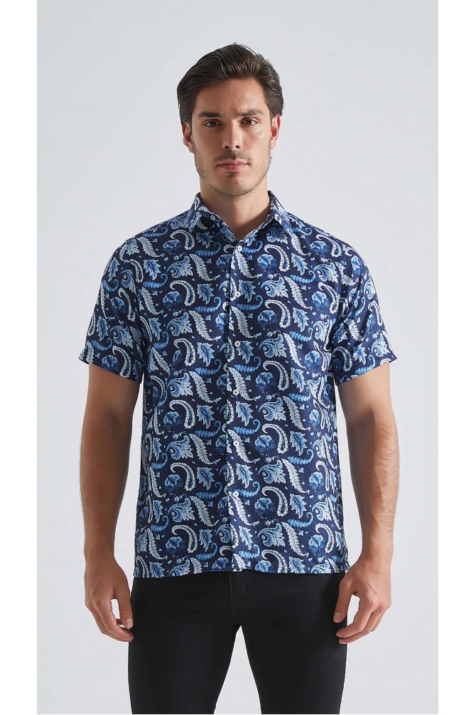 Patterned sleeveless shirt comfort fit - Blue