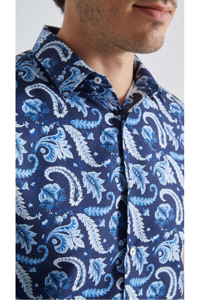 Patterned sleeveless shirt comfort fit - Blue