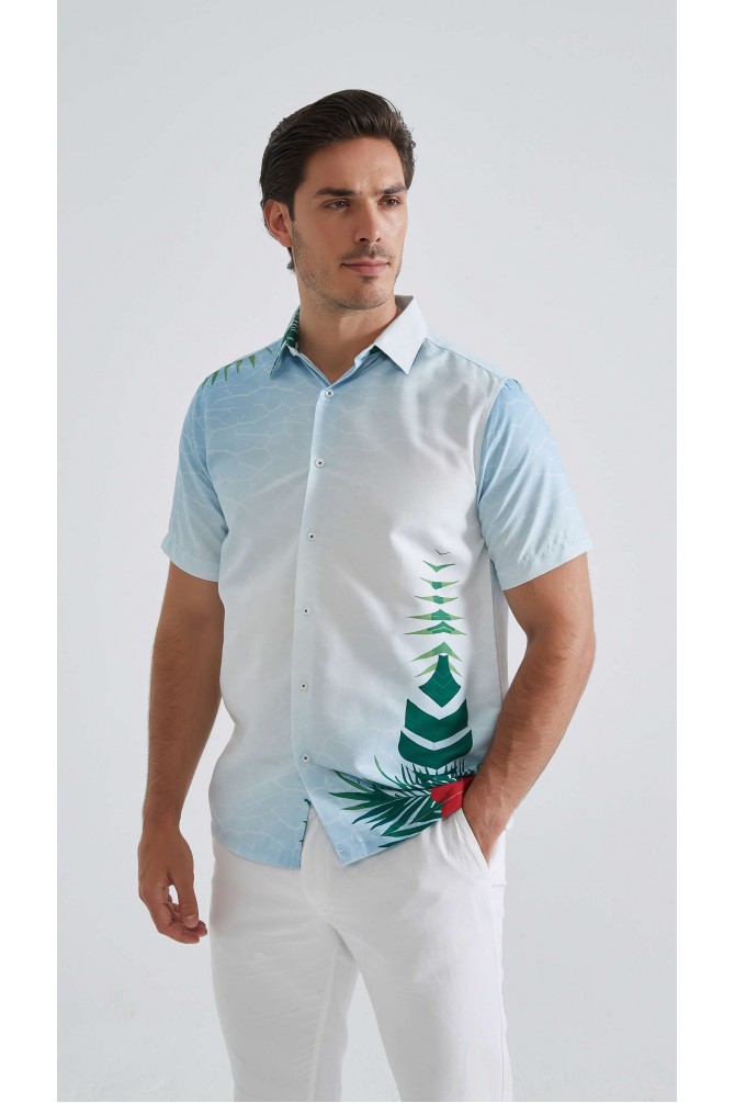 Patterned sleeveless shirt comfort fit - Blue