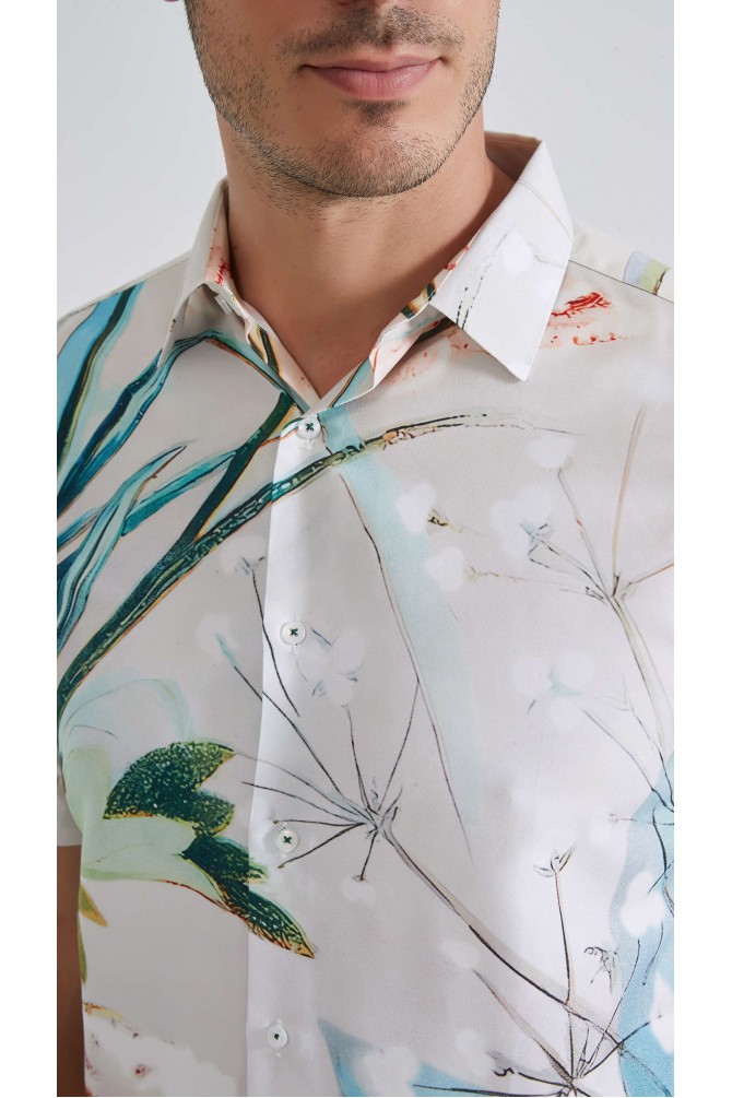 Patterned sleeveless shirt comfort fit - White
