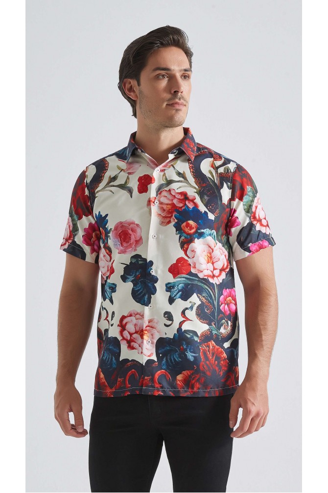 Patterned sleeveless shirt comfort fit - Blue
