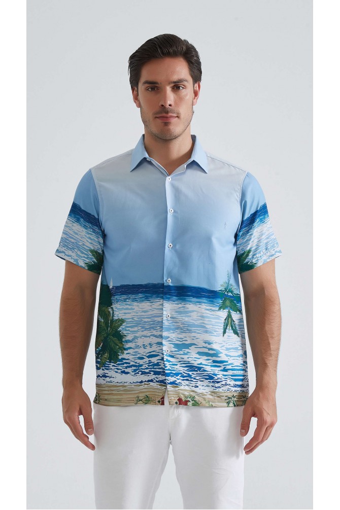 Patterned sleeveless shirt comfort fit - Blue