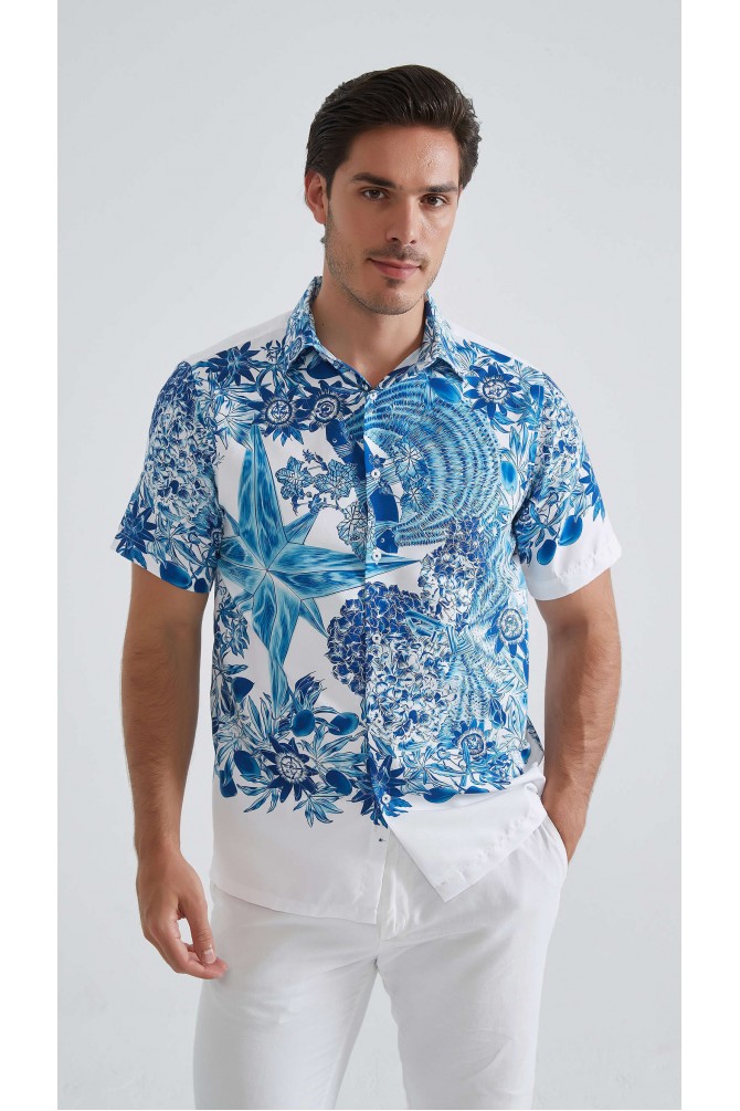Patterned sleeveless shirt comfort fit - Blue