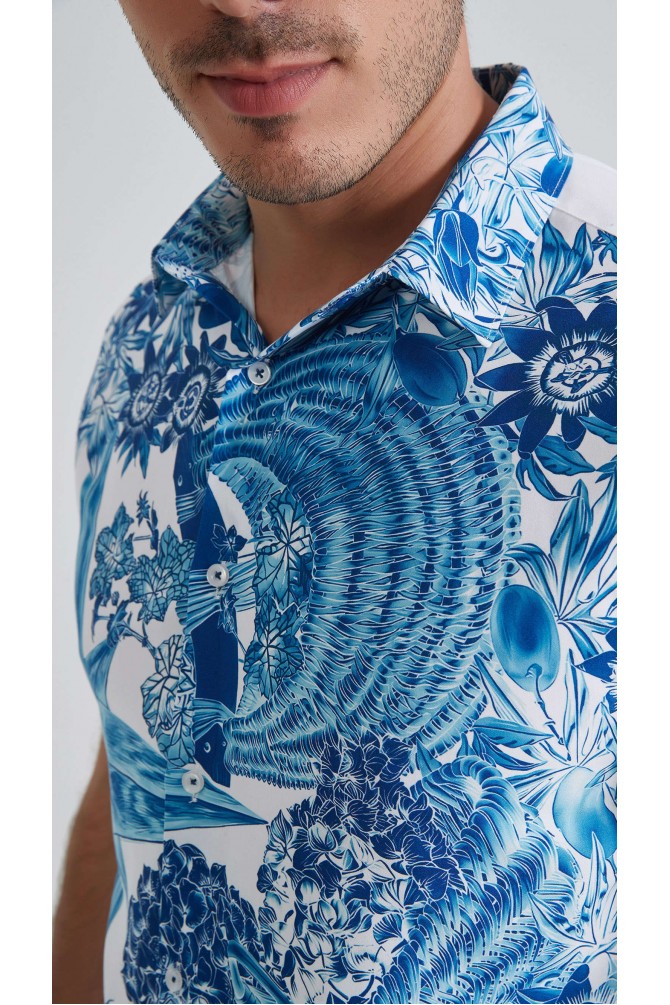 Patterned sleeveless shirt comfort fit - Blue