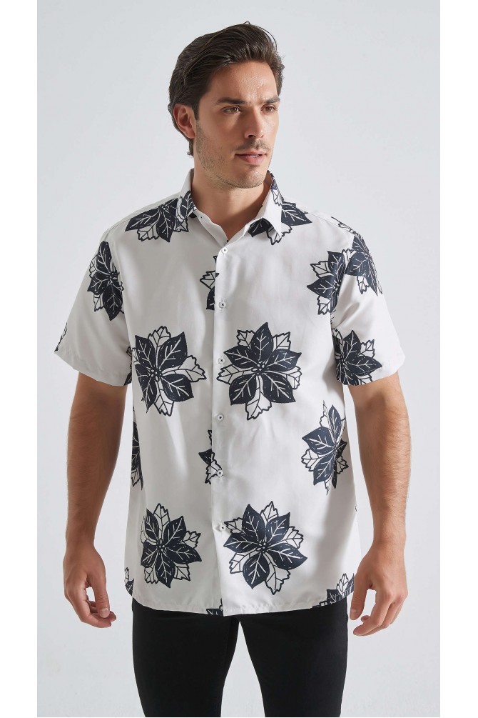 Patterned sleeveless shirt comfort fit - White