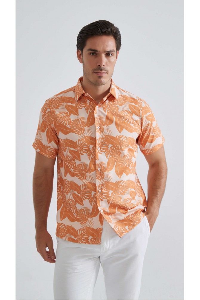 Patterned sleeveless shirt comfort fit - Orange