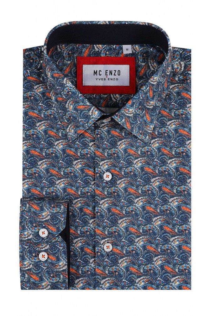 Chemise à motifs en slim fit - Bleu