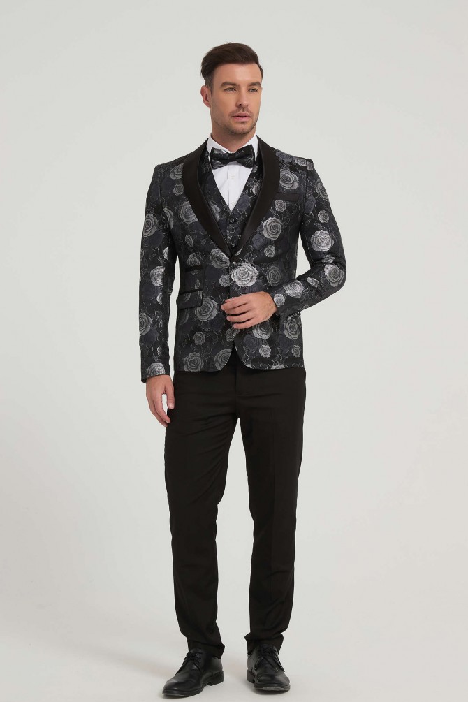 3 pieces patterned tuxedo in black & white