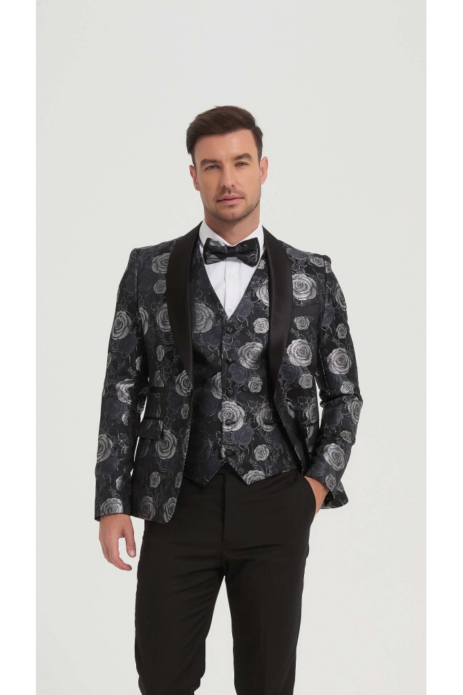 Smoking 3 pièces noir & blanc à motifs