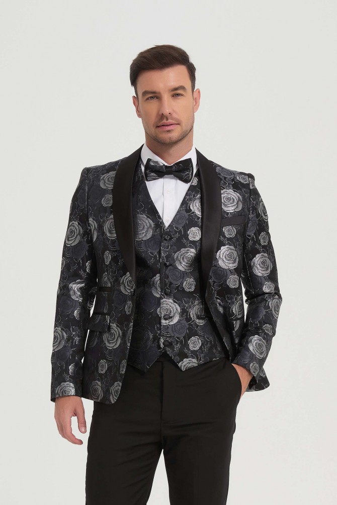 3 pieces patterned tuxedo in black & white
