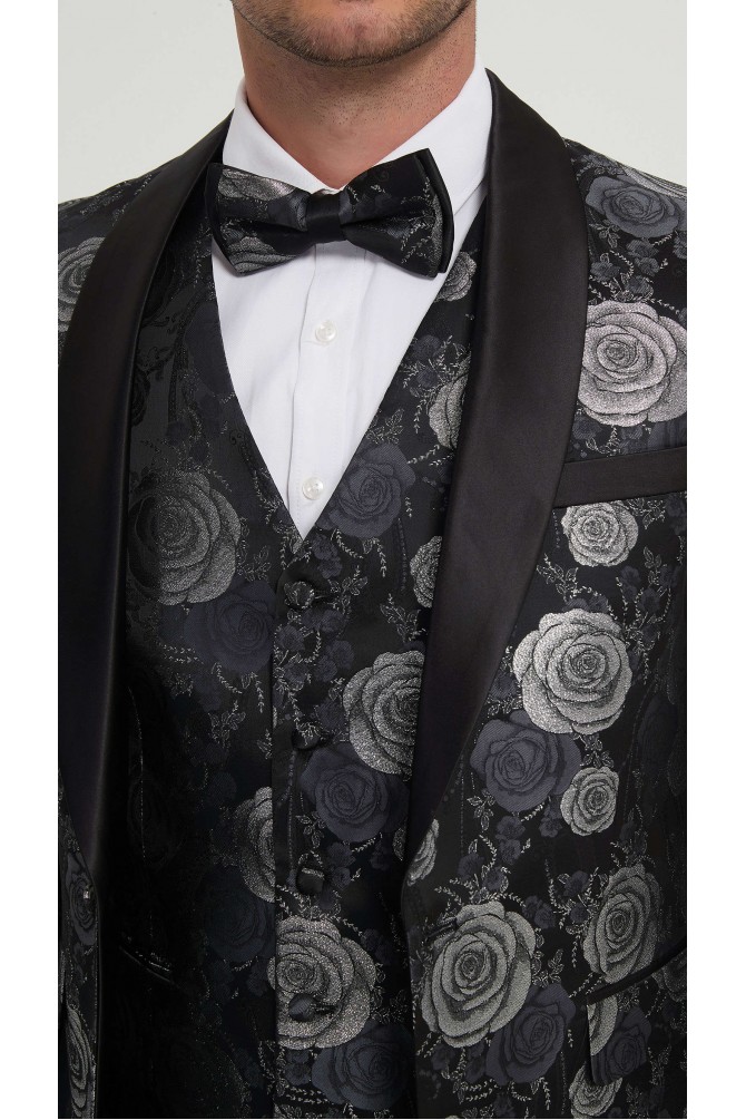 Smoking 3 pièces noir & blanc à motifs