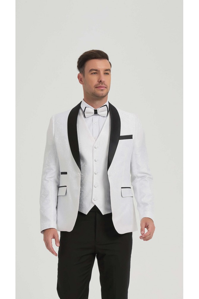 Smoking 3 pièces blanc à motifs