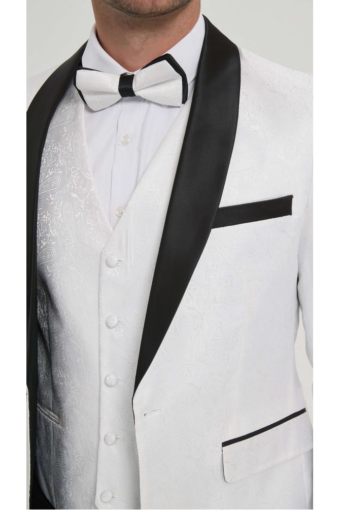 Smoking 3 pièces blanc à motifs