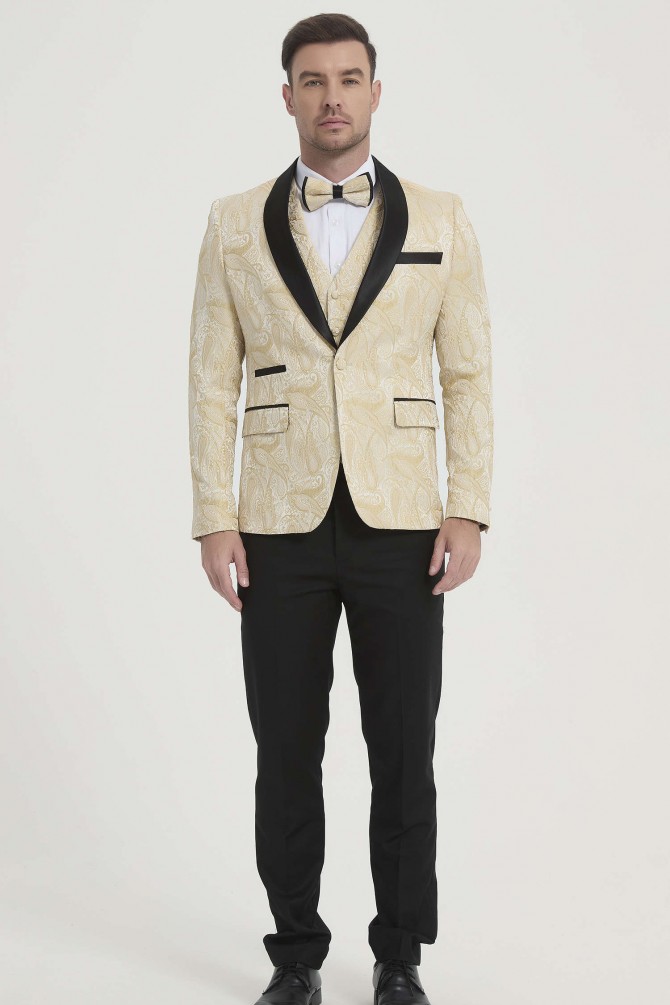 3 pieces patterned tuxedo in beige