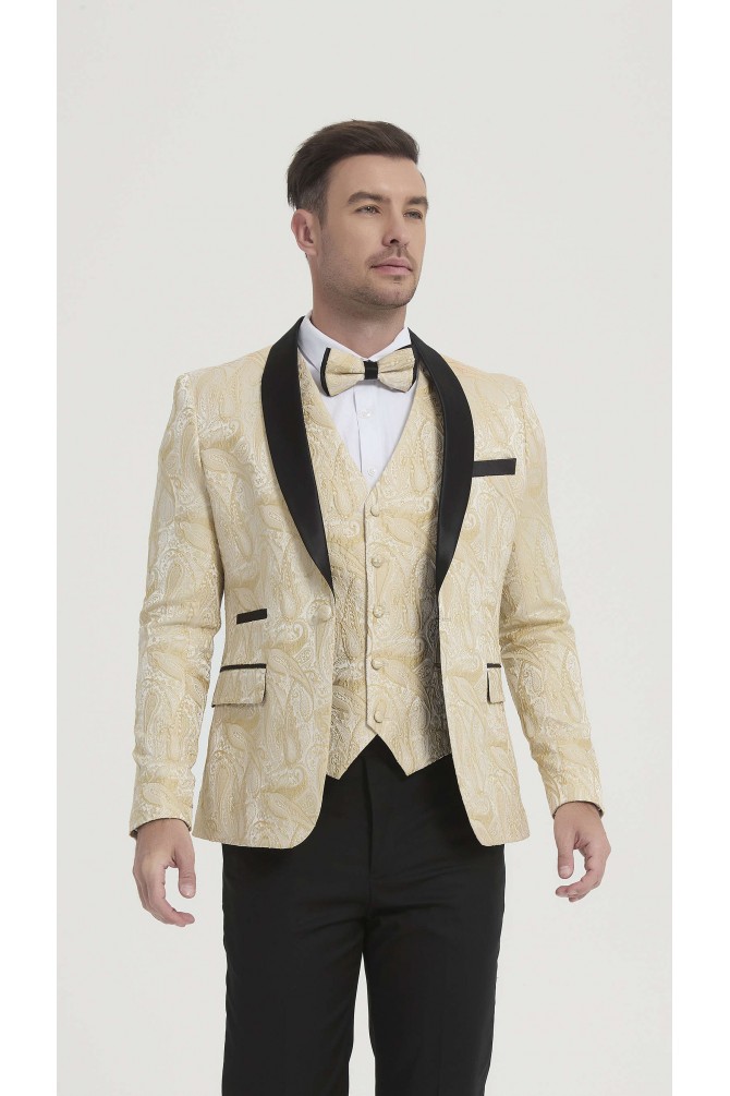 Smoking 3 pièces beige à motifs