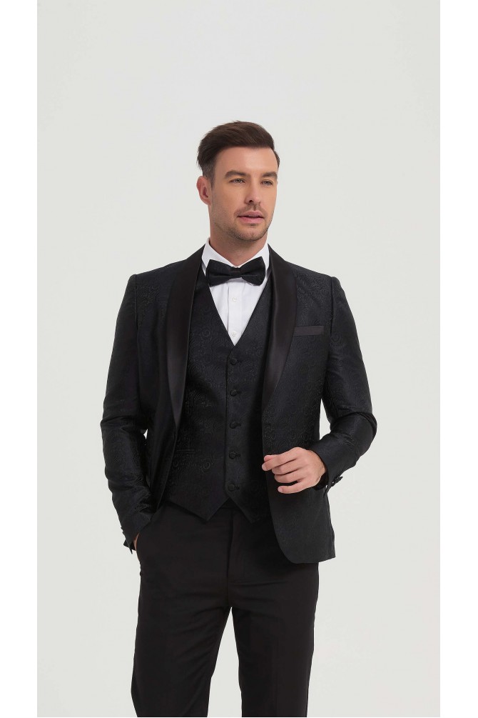 Smoking 3 pièces noir à motifs