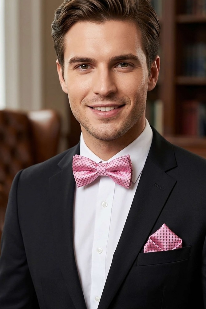 Printed bow tie in box & pocket square