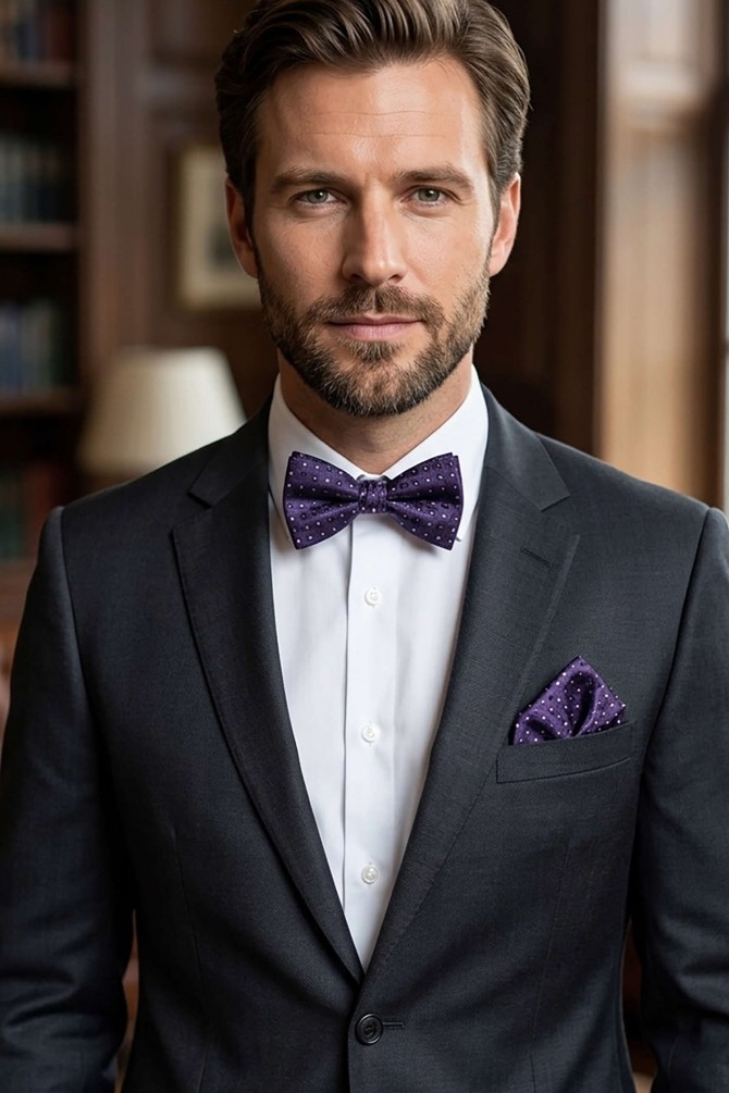 Printed bow tie in box & pocket square