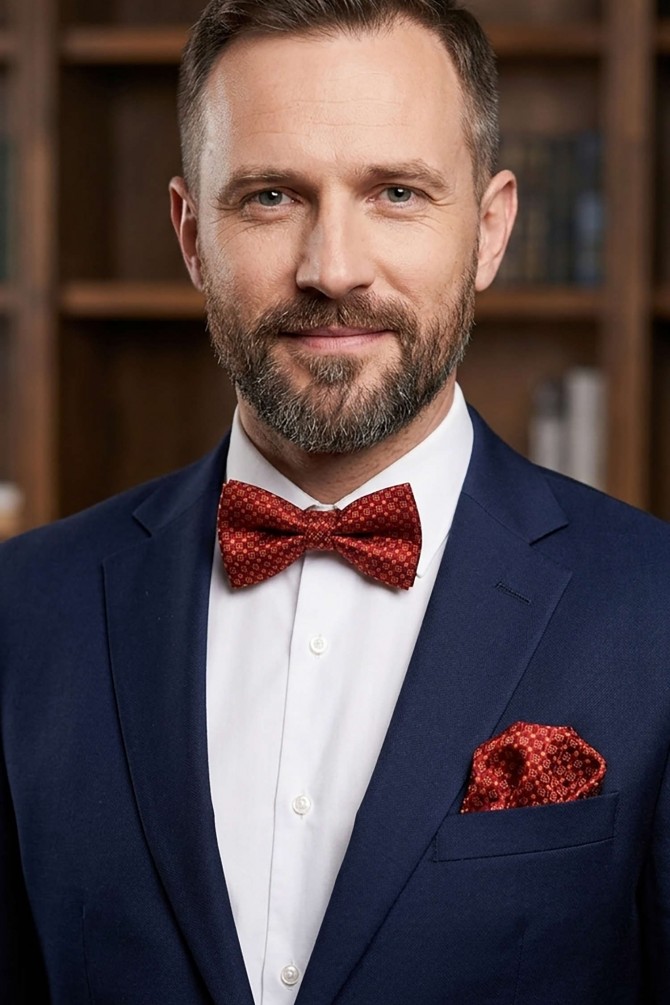 Printed bow tie in box & pocket square