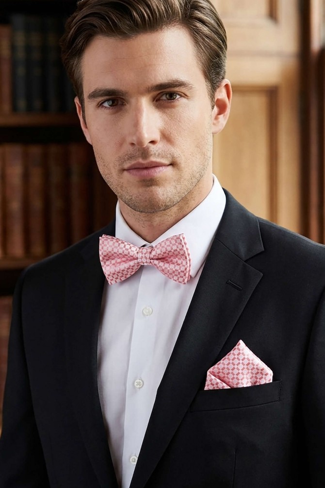 Printed bow tie in box & pocket square
