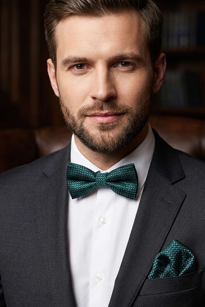 Printed bow tie in box & pocket square