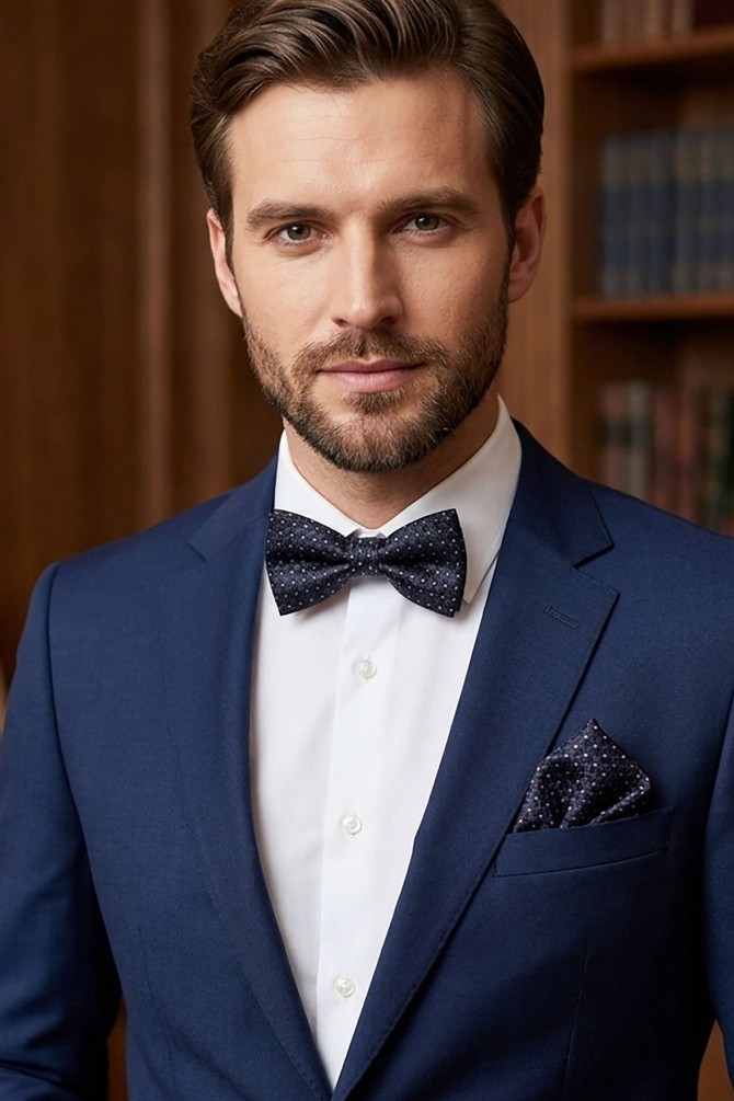 Printed bow tie in box & pocket square