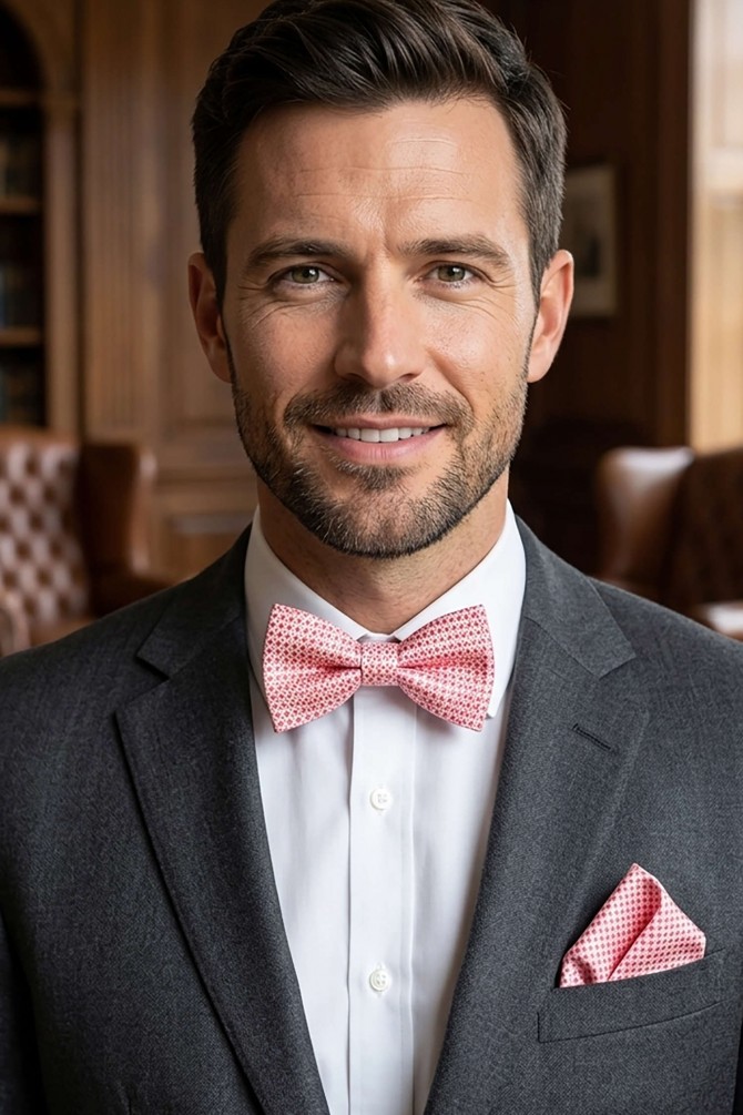 Printed bow tie in box & pocket square
