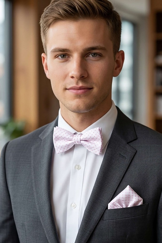 Printed bow tie in box & pocket square