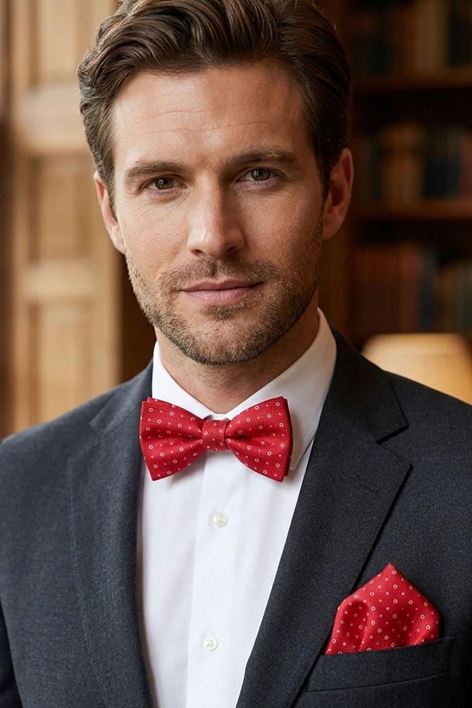 Printed bow tie in box & pocket square