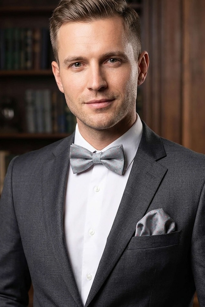 Printed bow tie in box & pocket square