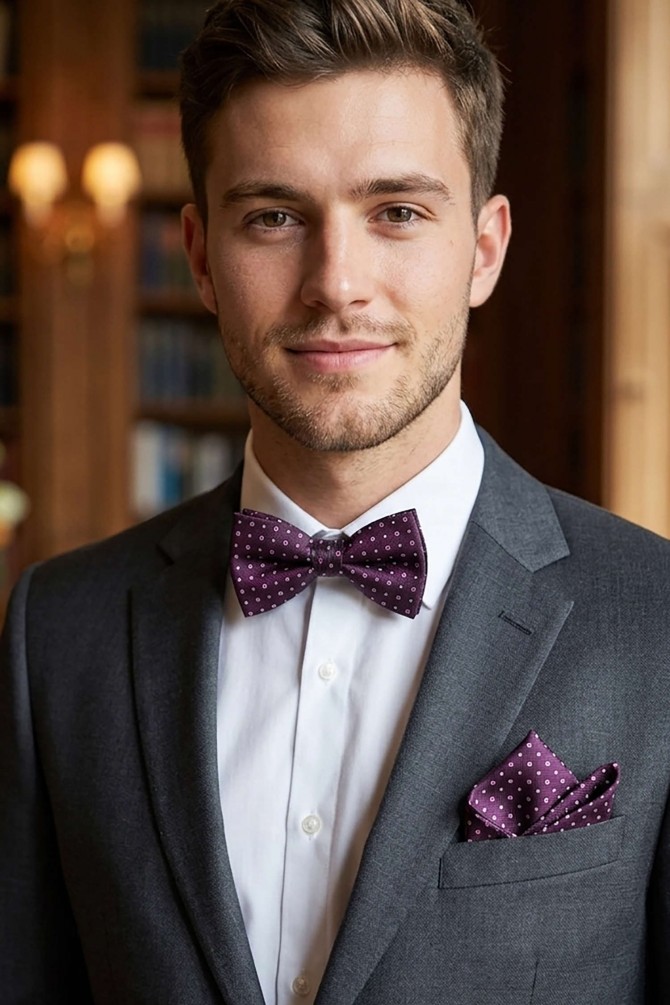 Printed bow tie in box & pocket square