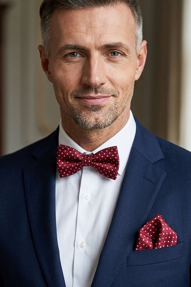 Printed bow tie in box & pocket square