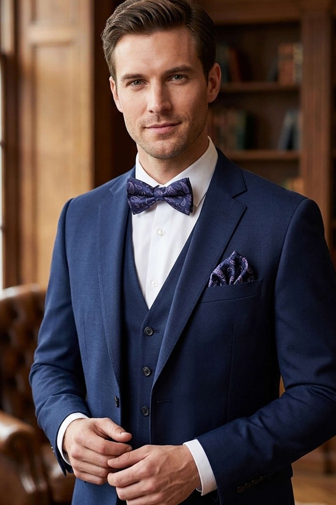 Paisley printed bow tie in box & pocket square
