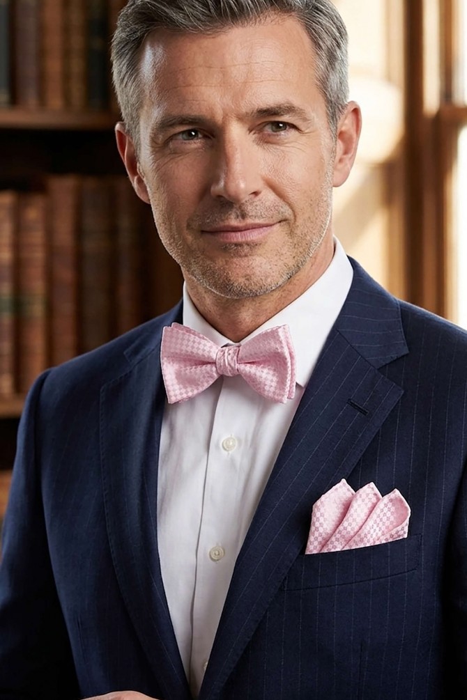 Bow tie in box with pocket square