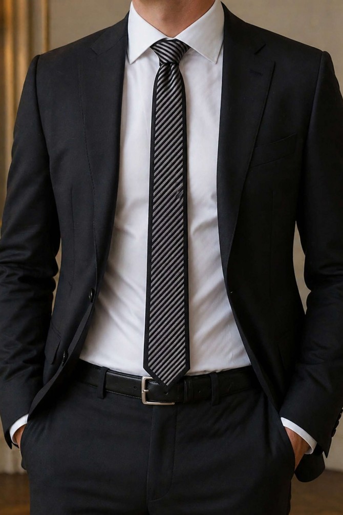 Black striped tie