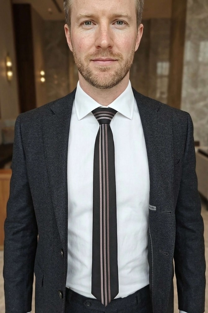 Black striped tie