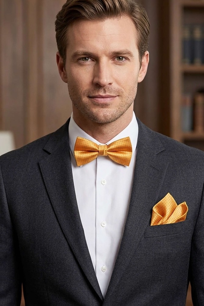 Prints bow tie in box & pocket square