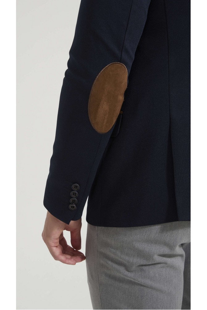 Blazer piqué à coudières- Marine