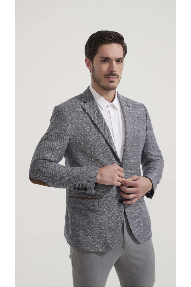 Blazer piqué à coudières- Bleu