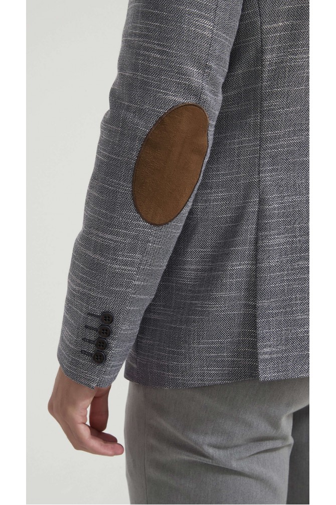 Blazer piqué à coudières- Bleu