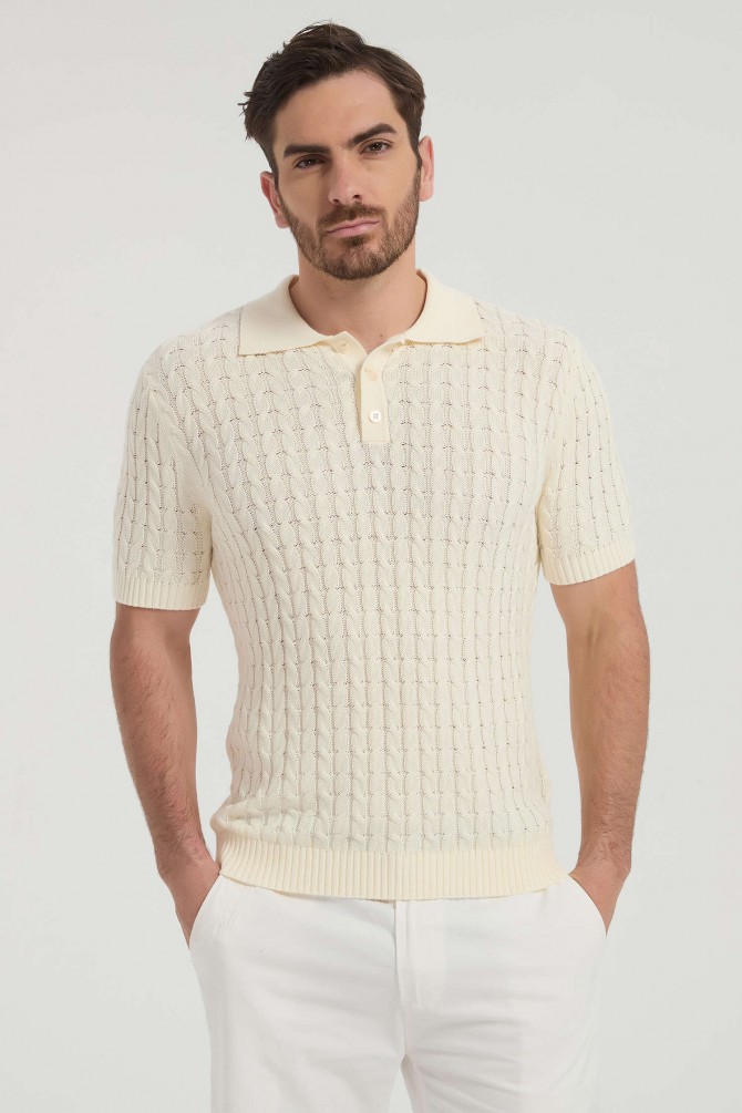 Cable knit polo 100% cotton