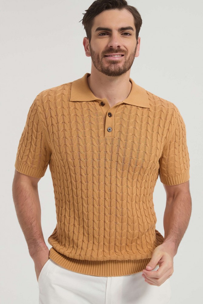 Cable knit polo 100% cotton