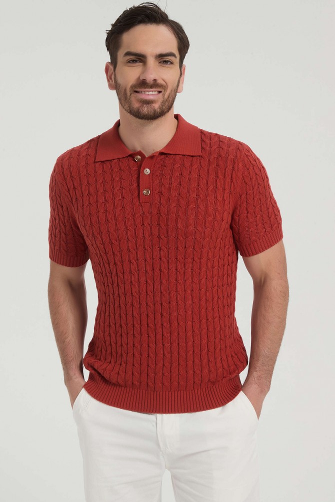 Cable knit polo 100% cotton